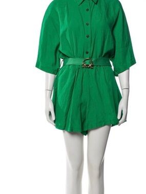 Pinko Vibrant Green Short Sleeve Romper with Decorative Belt